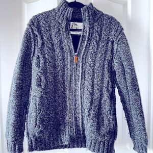 Men’s Mantaray London Gray Wool Cable Knit Fisherman Lined Cardigan Sweater Sz S